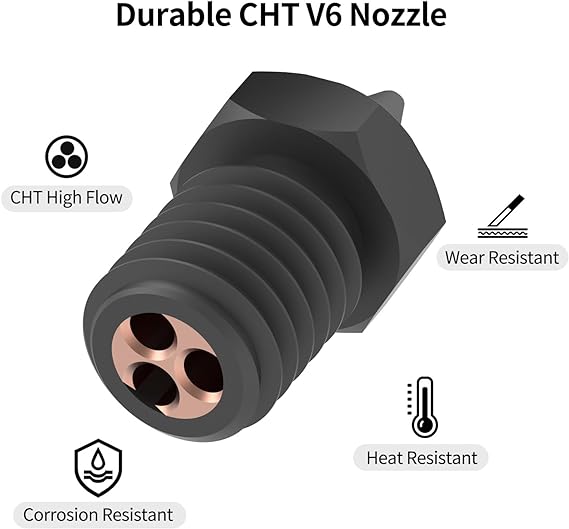 CHT V6 0,4mm Gehärteter Stahl Düse, High Flow CHT V6 Hardened Steel Nozzle Extruder Düsen für Anycubic i3 Mega Pro Kobra Neo Go Prusa i3 MK3/MK3S etc für 1,75 Filament 0,4mm Düse