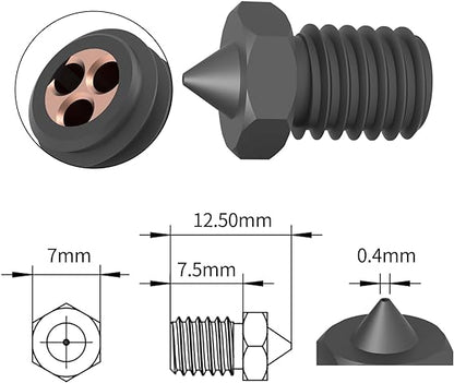 CHT V6 0,4mm Gehärteter Stahl Düse, High Flow CHT V6 Hardened Steel Nozzle Extruder Düsen für Anycubic i3 Mega Pro Kobra Neo Go Prusa i3 MK3/MK3S etc für 1,75 Filament 0,4mm Düse