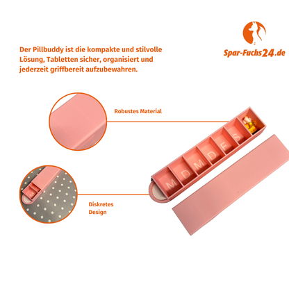 Pillbuddy – Die kompakte Tablettenbox mit Wochentagsbeschriftung für unterwegs