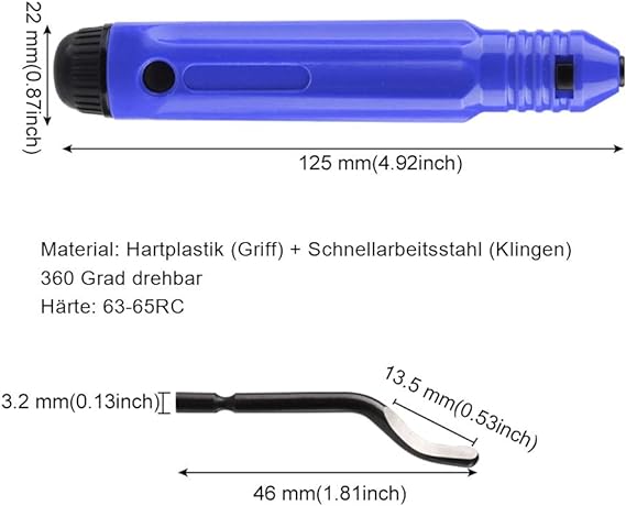 Entgrater Werkzeug inkl. 10 Ersatzklingen / Universal Handentgrater / Entgrater Set für Kunststoff, Aluminium und Edelstahl