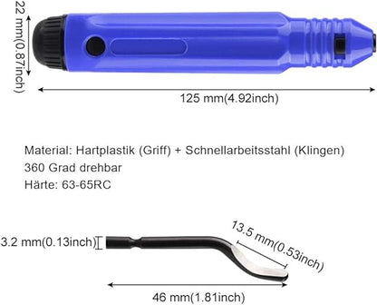 Entgrater Werkzeug inkl. 10 Ersatzklingen / Universal Handentgrater / Entgrater Set für Kunststoff, Aluminium und Edelstahl