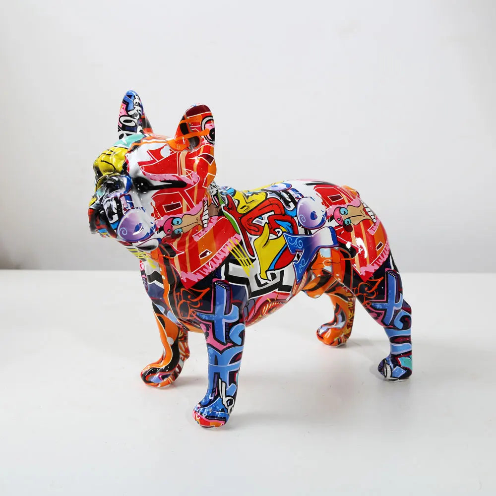 Creativity Modern Art Colorful French Bulldog Statue Wholesale Graffiti  Office Ornaments Printing Resin Dog Home Decor Crafts