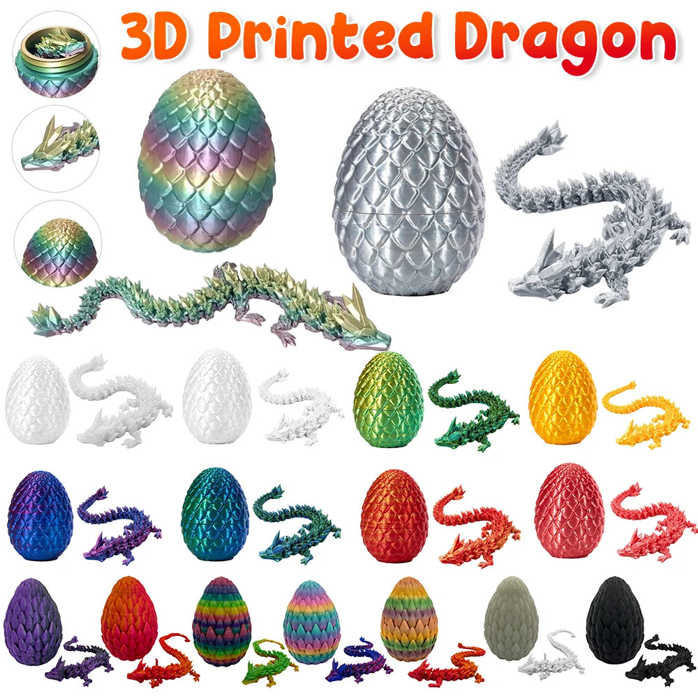 3D Printed Dragon with Crystal Dragon Egg Figurine Statue Flexible Joints Fidget Toys Desktop Ornaments Home Decoration for Kids