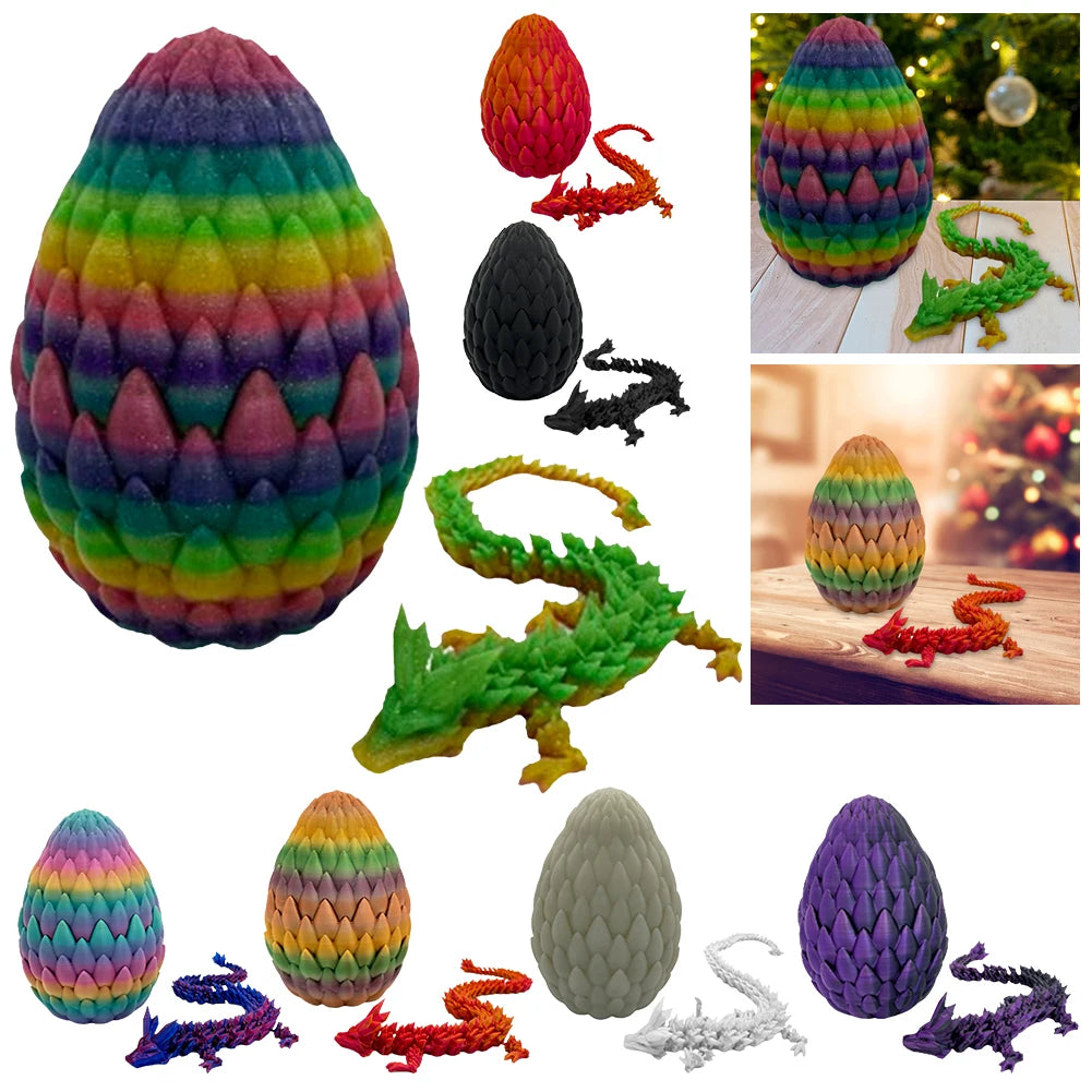 3D Printed Dragon with Crystal Dragon Egg Figurine Statue Flexible Joints Fidget Toys Desktop Ornaments Home Decoration for Kids