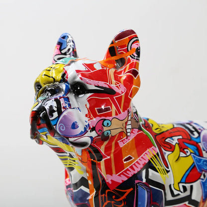 Creativity Modern Art Colorful French Bulldog Statue Wholesale Graffiti  Office Ornaments Printing Resin Dog Home Decor Crafts