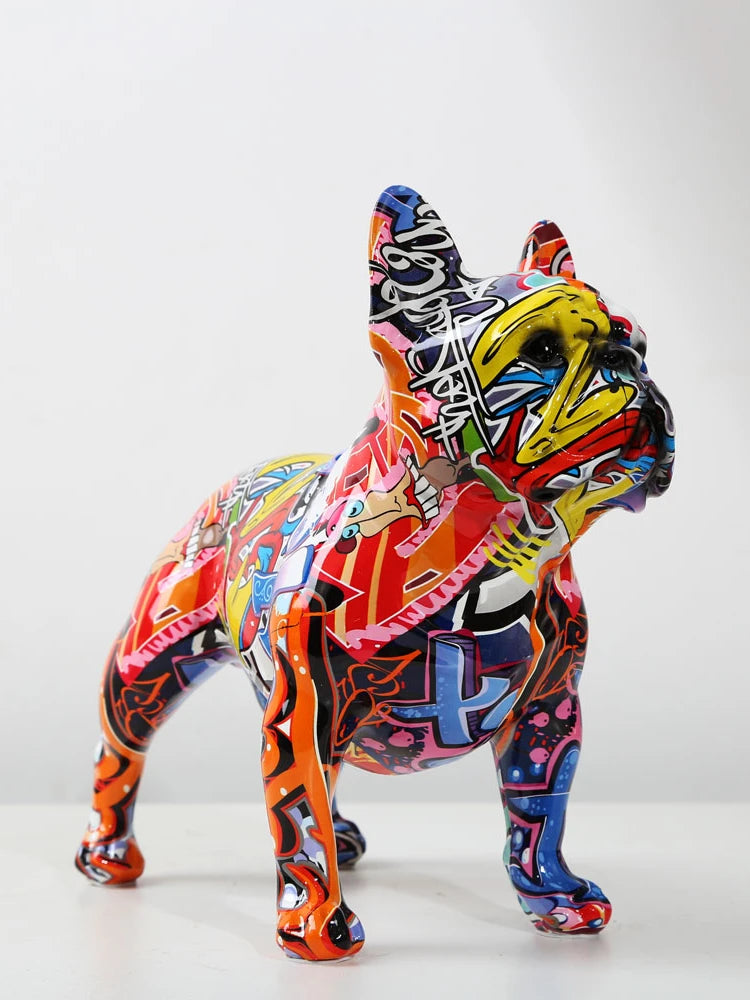 Creativity Modern Art Colorful French Bulldog Statue Wholesale Graffiti  Office Ornaments Printing Resin Dog Home Decor Crafts