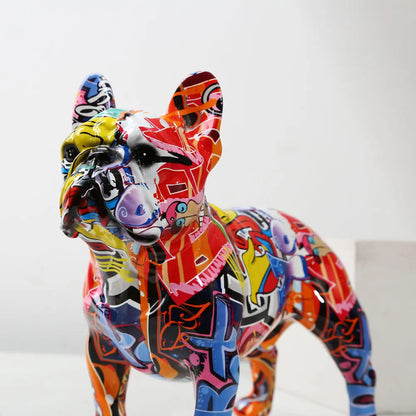 Creativity Modern Art Colorful French Bulldog Statue Wholesale Graffiti  Office Ornaments Printing Resin Dog Home Decor Crafts