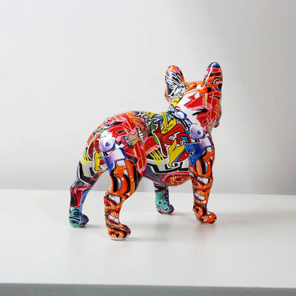 Creativity Modern Art Colorful French Bulldog Statue Wholesale Graffiti  Office Ornaments Printing Resin Dog Home Decor Crafts